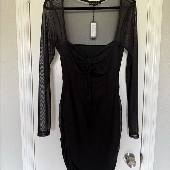 PrettyLittleThing Black Long Sleeve Mesh Dress - Picture 1 of 4